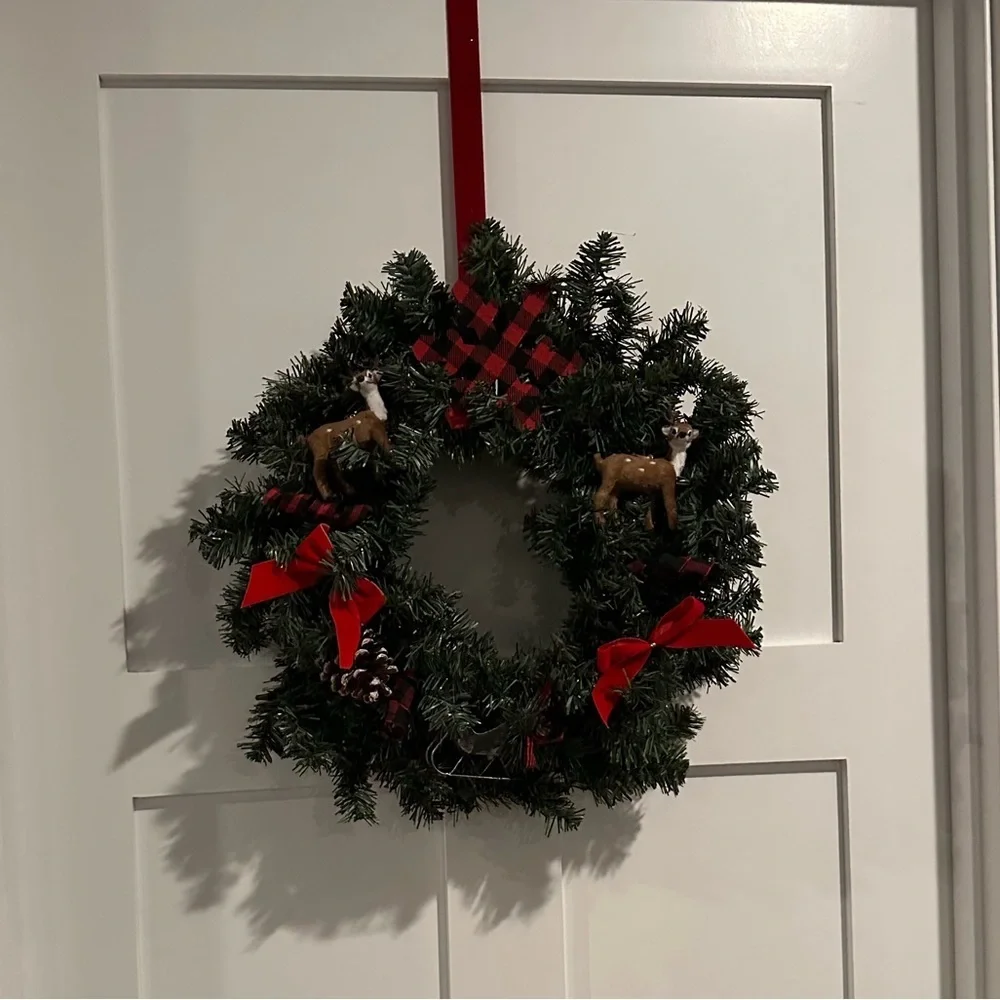 Festive Handmade Holiday Wreath with Buffalo Plaid Accents